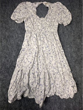 Nicholas White and Blue Floral Puff Sleeve Midi Dress